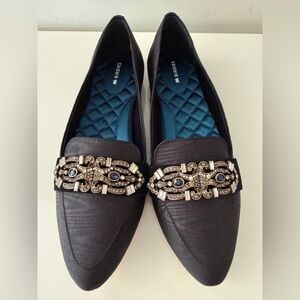 NWOB BIRDIES Jeweled Loafers Shoes Black Satin Size 9.5
